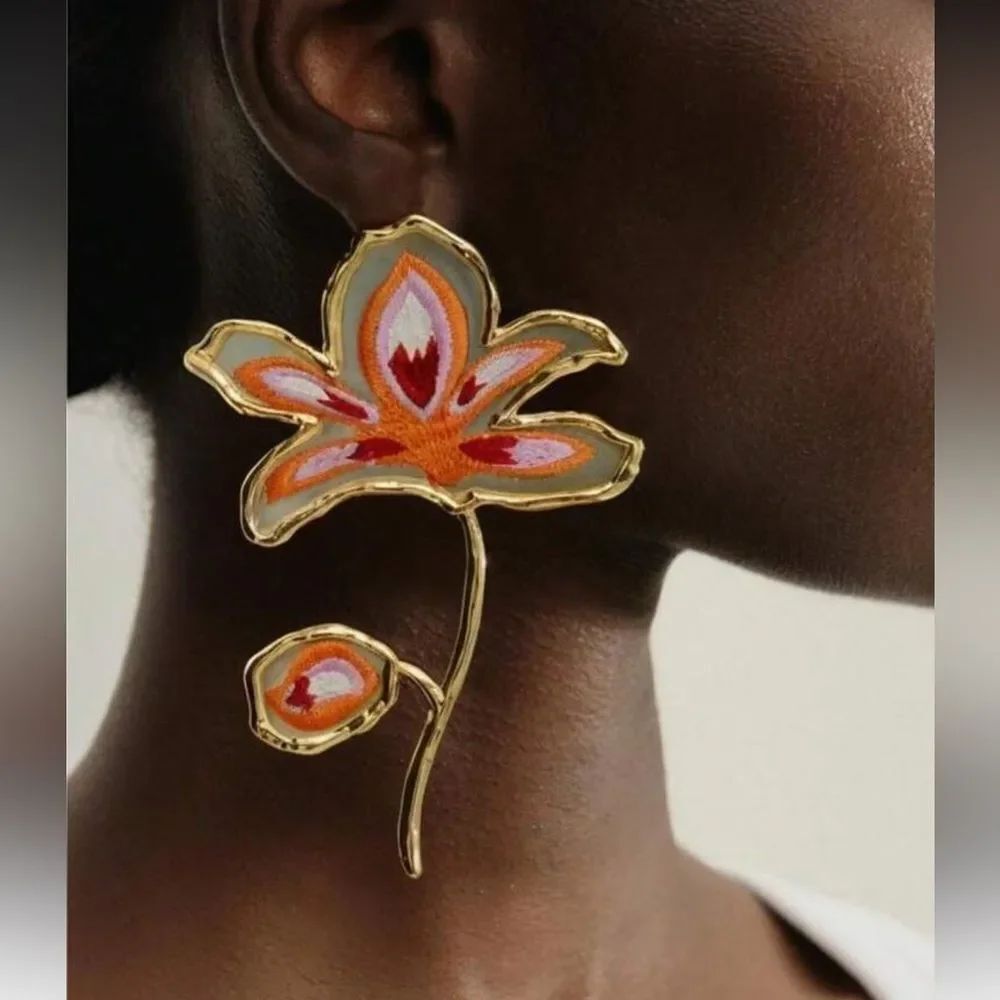 Floral Orange Enamel earrings A1644